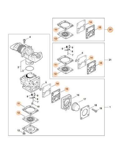 Juego de juntas y membranas de carburador STIHL