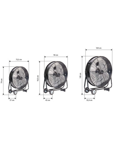 Ventilador industrial de suelo con 3 aspas