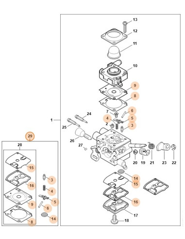 Juego de piezas del carburador RB-274 STIHL