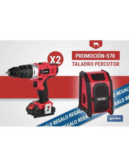 Pack de 2 taladros percutores a batería + altavoz Bluetooth de regalo