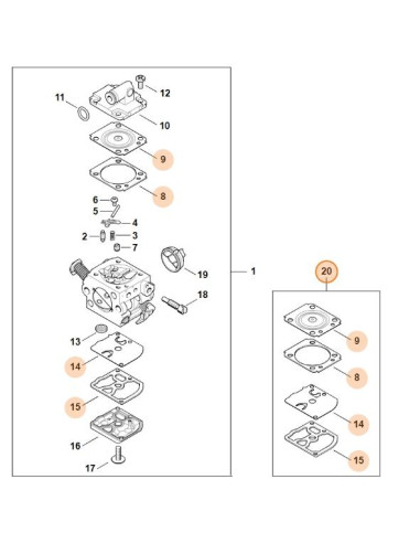 Juego de juntas y membranas de carburador STIHL
